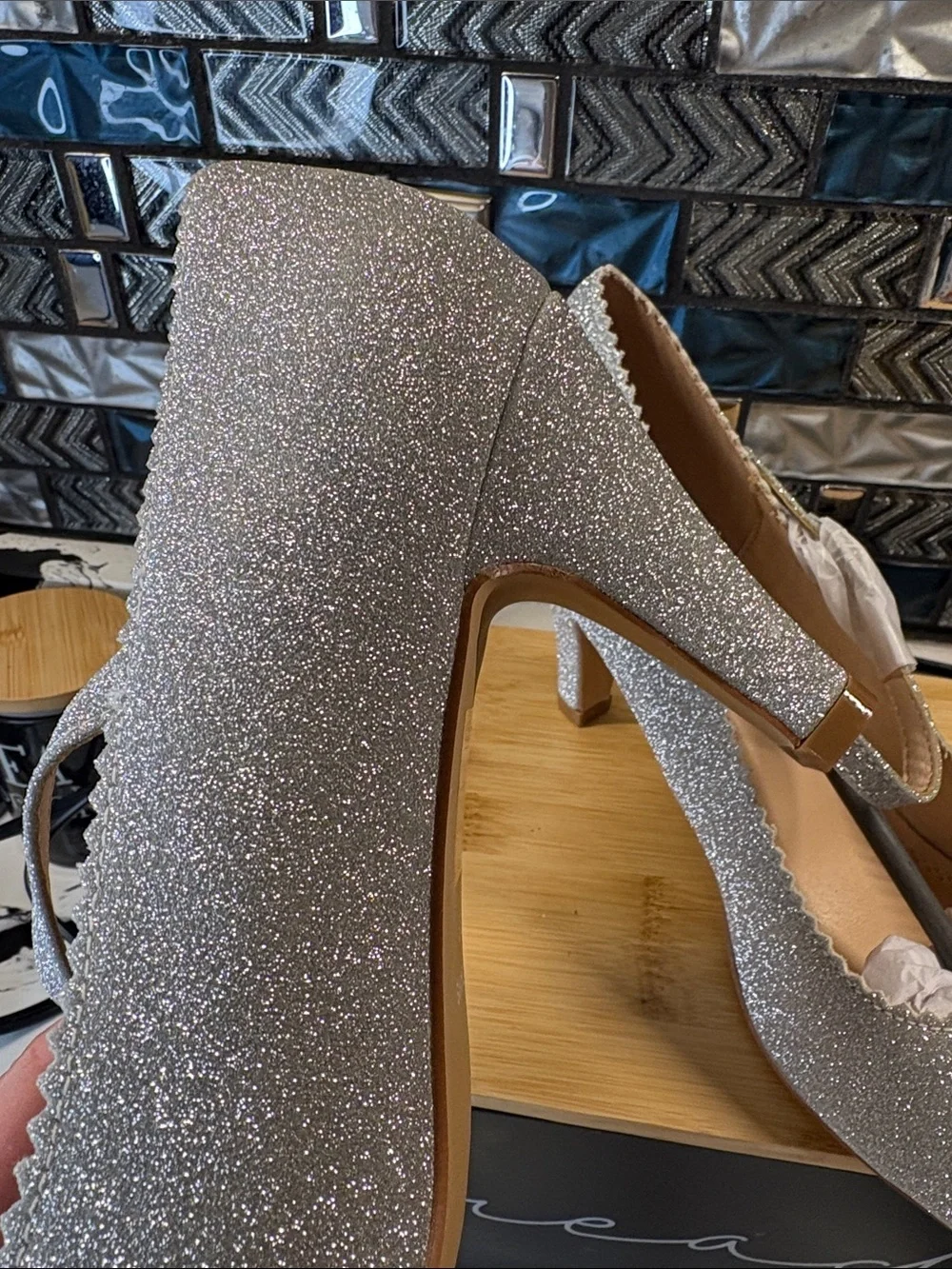 Glitter Mary Jane Heels in Silver by J. Adams